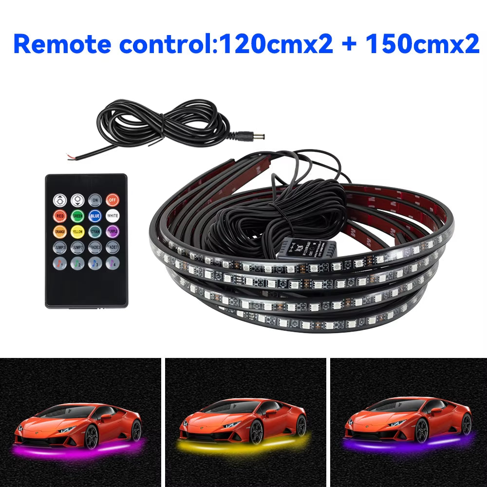 Car Underbody LED Neon Light – RGB Underglow Strip with Remote/App Control, Flexible & Waterproof Decorative Bottom Light