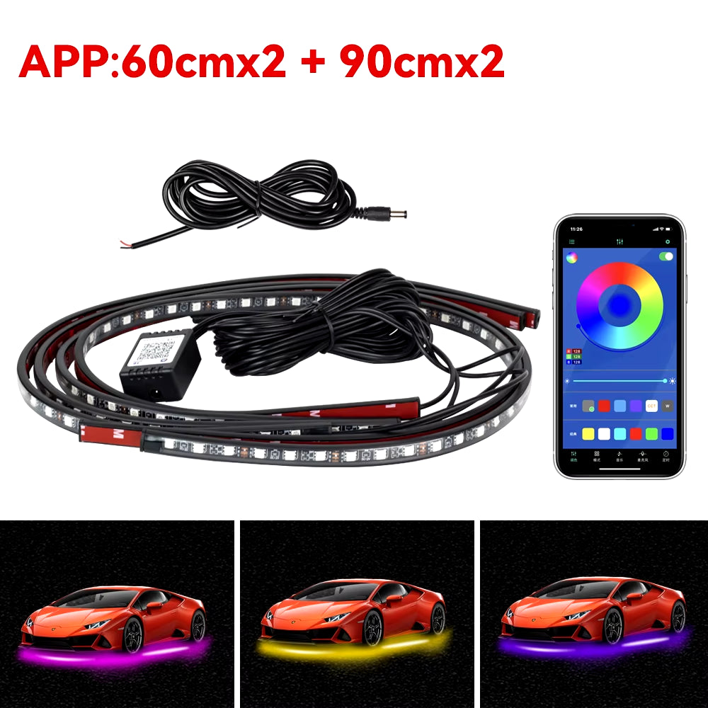 Car Underbody LED Neon Light – RGB Underglow Strip with Remote/App Control, Flexible & Waterproof Decorative Bottom Light